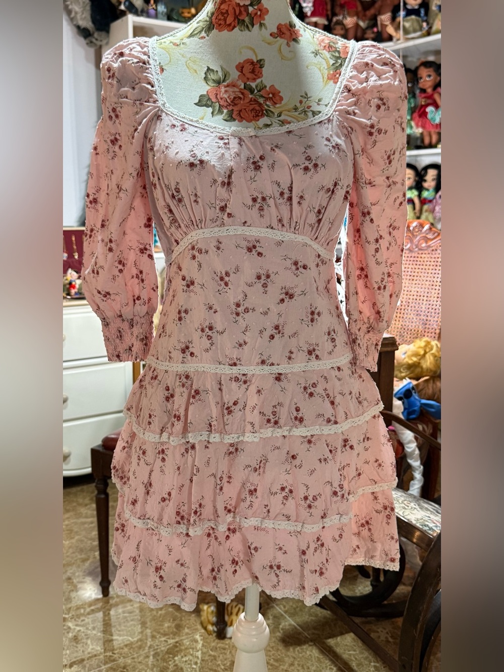 Lulu's Pale Pink Floral Ruffled Square-Neck Mini Dress - Picture 2 of 6